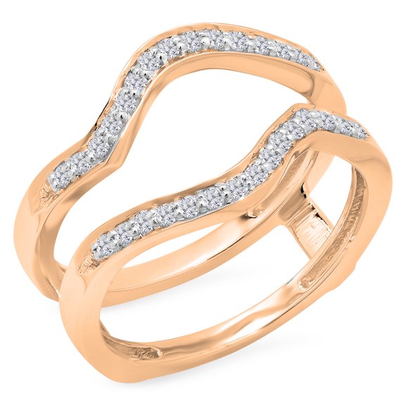 Dazzlingrock Collection 0.25 Carat (ctw) 10K Round Diamond Ladies Double Guard Wedding Band 1/4 CT, Rose Gold, Size 7