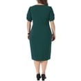 thumbnail image 3 of Plus Size Dress for Women Short Sleeve Above the Knee Sheath Dress Office Wear to Work Dresses 1X Dark Green, 3 of 6