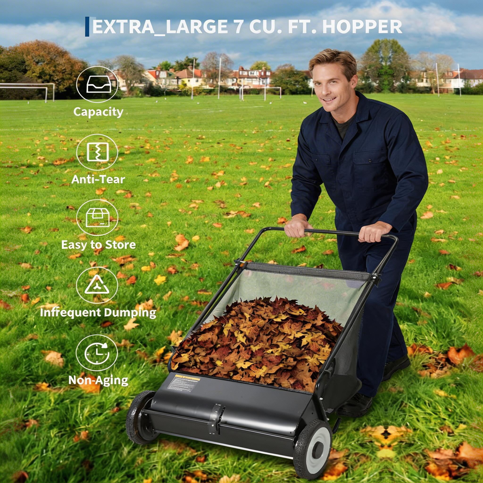 21 Inch Heavy Duty 4-Brush Push Lawn Sweeper, 3.5 Cu.Ft Large Collection Bag for Yard, Garden Cleanup
