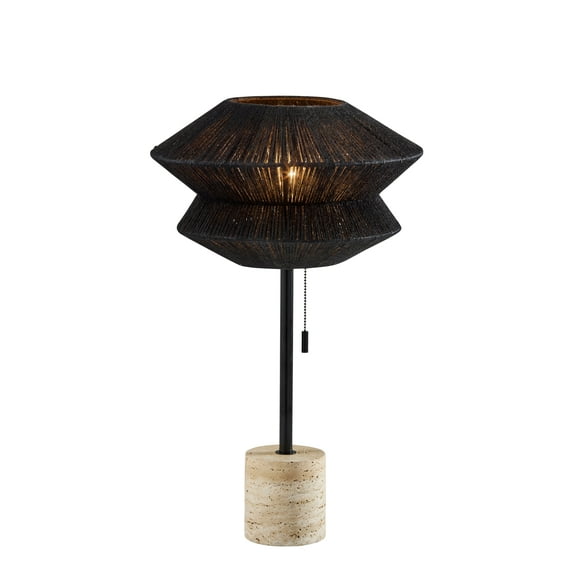 Adesso Gardner 24.5" Travertine & Black Table Lamp with Black Rope Shade