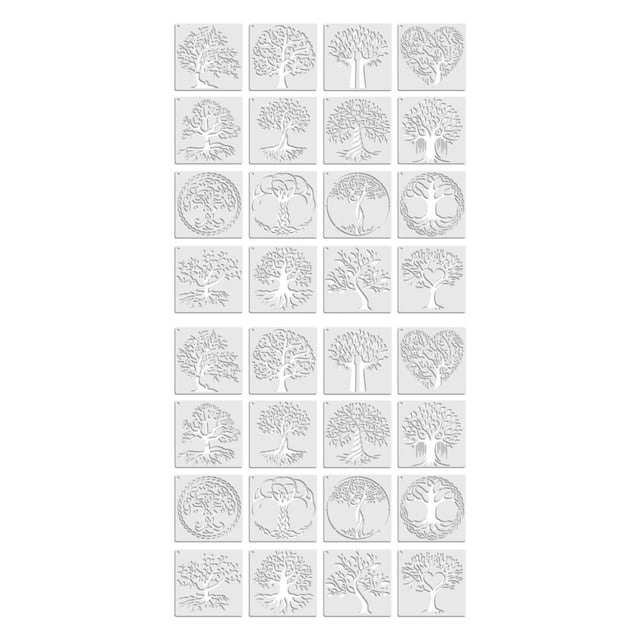 QualitChoice 16x Round Edge ABS Made Tree Stencils For Painting Exquisite Craft Easy Operation Wide Application Plastic Postcards 16pcs 2Set