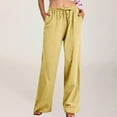 thumbnail image 2 of SROBPTY Womens Pants Plus Size, Summer Pants for Women, Women's Casual Trousers Solid Drawstring Waist Long Pants with Pocket Yellow M, 2 of 5