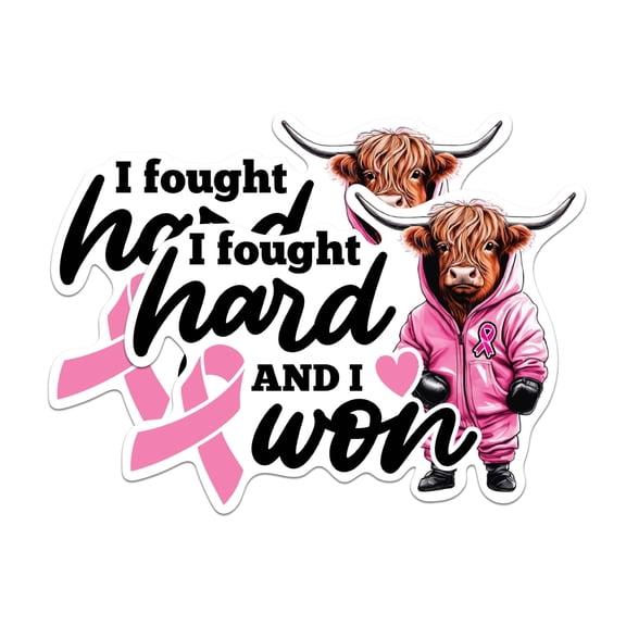 (2 Pack) I Fought Hard and I Won Magnet - Breast Cancer Survivor - Pink Ribbon - 5" On Longest Side - Premium Magnet - for Cars, Refrigerators, Toolboxes, Lockers- Made in USA - MAG0726