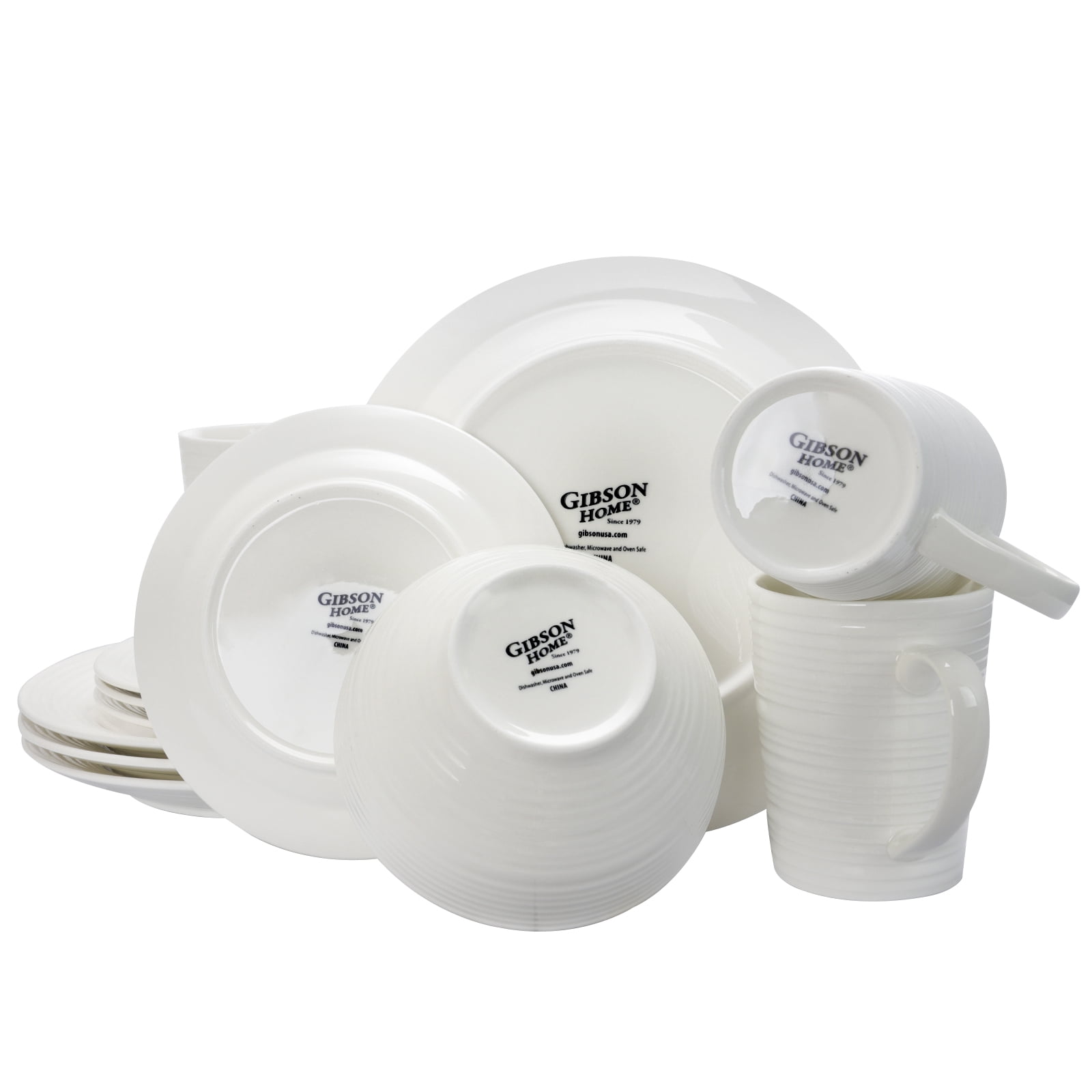 Gibson Amelia Court 16 Piece Dinnerware Set in Embossed White