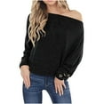 thumbnail image 1 of CEHVOM Women Casual Loose PulloverOff-the-shoulder Long Sleeve Button Round Neck Tees Tops, 1 of 7
