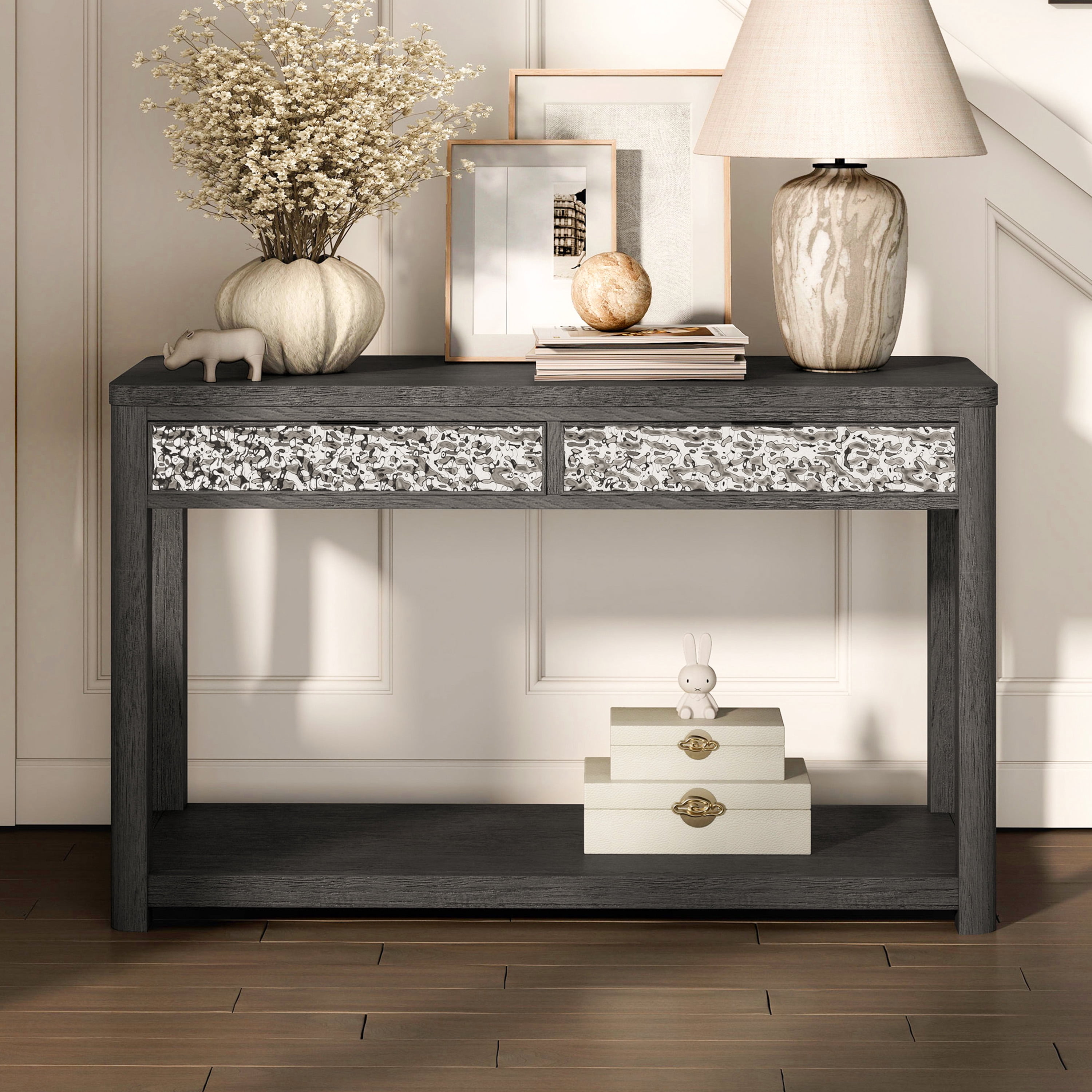 Furniture of America Cheri Modern 2-Drawer Solid Wood Console Table, Ash Gray