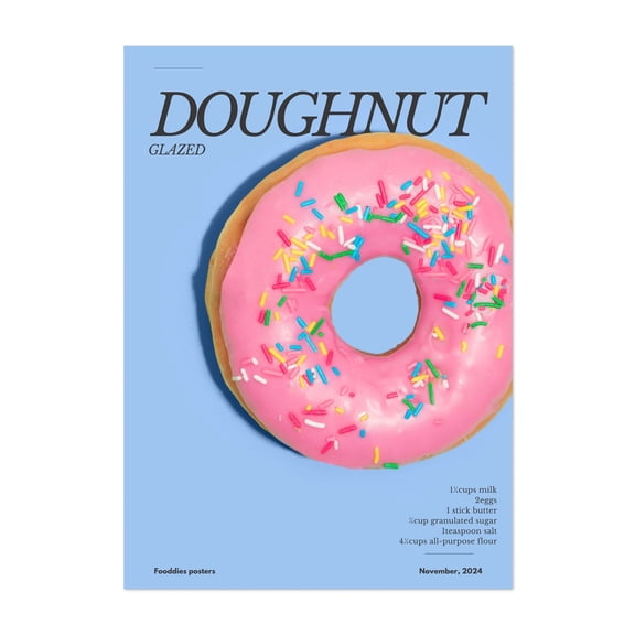 Pink Glaze Doughnut - Typography Pop Art Kitchen Decor Modern Art Pastel Humor Unframed Wall Art Print 4 x 6 inches