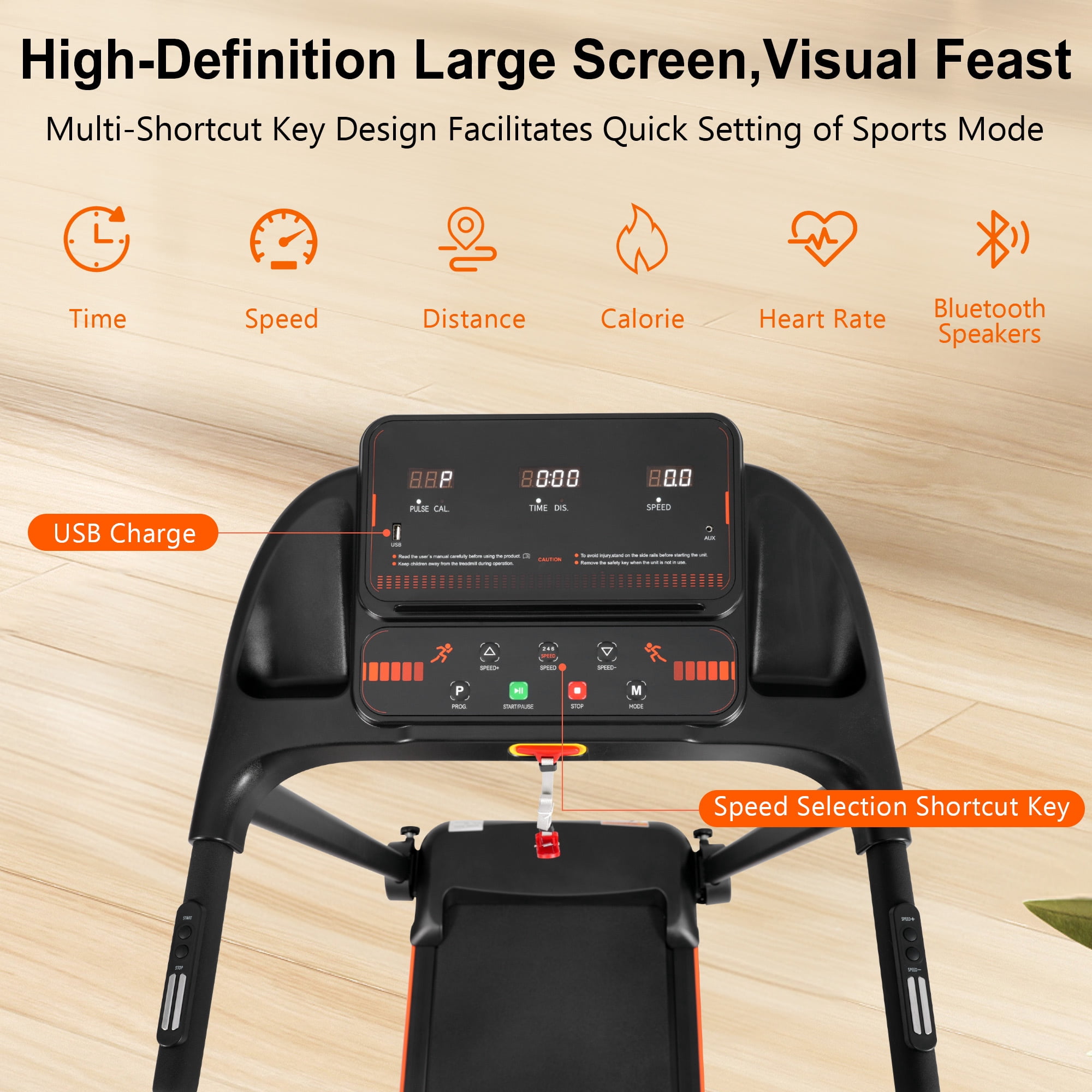 Aukfa Electric Treadmill with Incline, USB Charge, 300 lb Capacity 7.5 mph Max Speed for Home Office