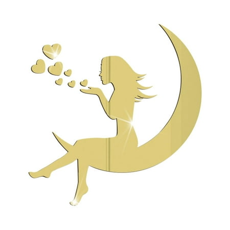

CYIHEYFUBeauty Blowing Heart 3D Acrylic Paste Bedroom Living Room Decoration Removable Wall Sticker(Gold One Size)