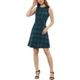 thumbnail image 3 of INSPIRE CHIC Women's Houndstooth Plaid Above Knee Sleeveless Fit and Flare Dresses XL Blue, 3 of 7