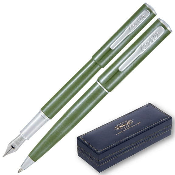 Conklin Coronet Olive Pen Set (Ballpoint & Fountain) with Medium Tip (CK71835, CK71830)