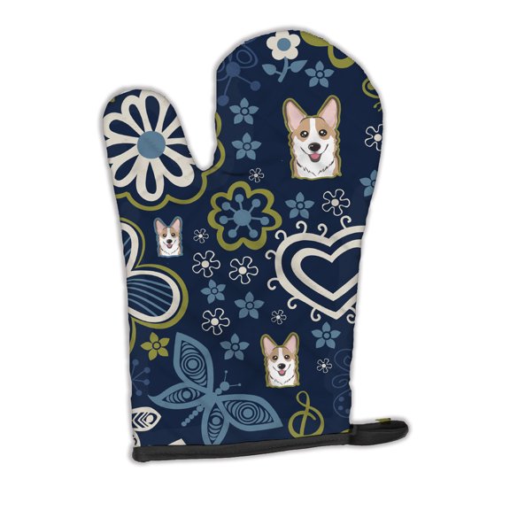 Carolines Treasures BB5104OVMT Blue Flowers Sable Corgi Oven Mitt Large multicolor