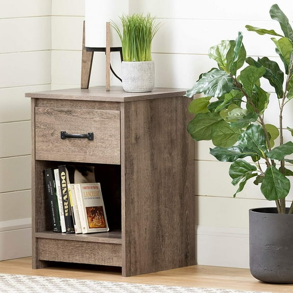 Homestock Southwestern Style 1-Drawer Nightstand With Open Storage Space - Weathered Oak Finish, 17"D X 17.75"W X 25"H, Nightstand With Sliding Drawer And Open Storage, Contemporary Bedside Storage