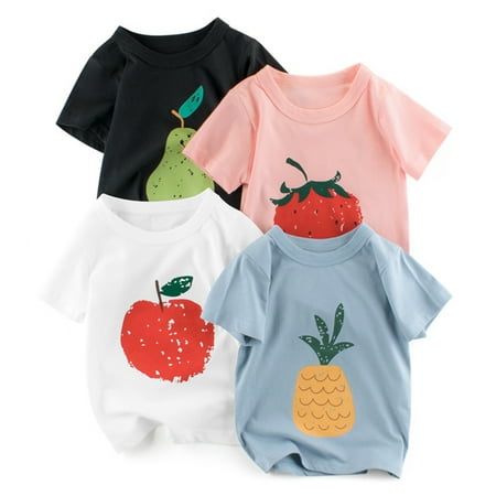 

MyBeauty T-shirt Fruit Printing Skin-friendly Pullover Girls Strawberry Print T-shirt for Going Out Red 100 cm