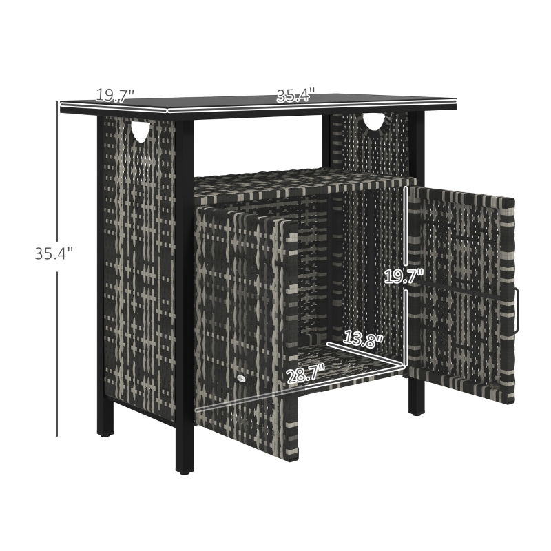 HOQBN Outdoor Pool Towel Storage Cabinet Organizer, Outdoor Bar Table with Shelf and Cabinet, Pool Towel Holder Pool HOQBN Valet with Weather-Resistant PE Rattan and Steel Frame, Mixed-Gray