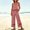 Pink, variant on 2 Piece Cotton Linen Outfit, Women's Lace Trim Sleeveless Top & High Waist Wide Leg Pants for Travel, Beige L