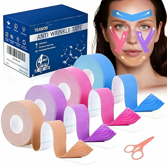 RAGUPEL 6 Rolls Anti-Tape, Facial Myofascial Lift Tape for Skin Firming, Toning & Lift Tape for , Neck & Fore, Smooths Wrinkles, Lifts Skin Anti-Aging Patches (6 Colors)