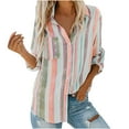 thumbnail image 2 of OKBOP Blouses for Women,Fashion V Neck Striped Roll Up Sleeve Button Down Blouses Tops With Pocket Loose Shirt, 2 of 8