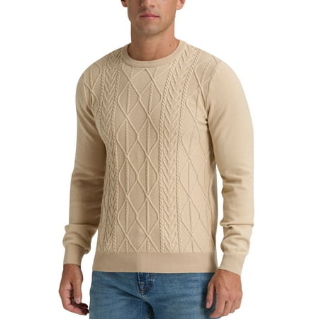 Iceglad Mens Sweater Crewneck Cable Knit Pullover Sweater Casual Twist Textured Sweaters