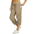 thumbnail image 2 of Capri Cargo Pants for Women Adjustable Pull on Lightweight Cargo Pants Drawstring Cinch Bottom Stretch Elastic Waist Cropped Pants with Pockets Beige L, 2 of 9