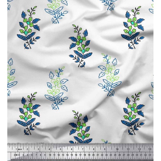 Soimoi Poly Georgette Fabric Leaves & Floral Block Fabric Prints by Yard 42 Inch Wide