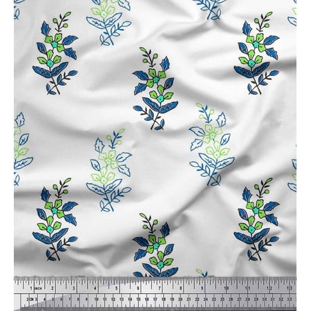 Soimoi Polyester Crepe Fabric Leaves & Floral Block Print Fabric by The Yard 42 Inch Wide
