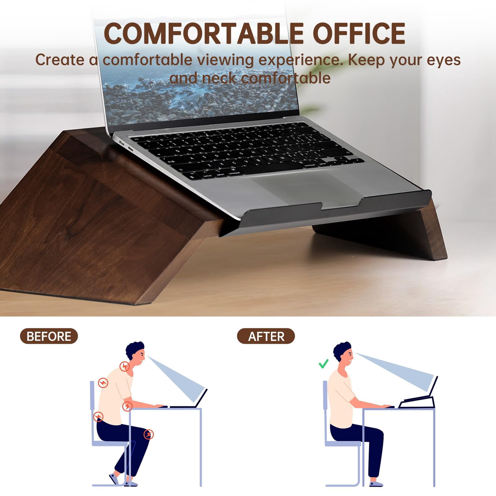 LifeSpan Fitness Ergonomic Wooden Laptop Stand, Desk Riser for 10-17.5" Laptops
