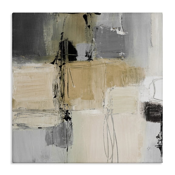 Stupell Industries Tan & Grey Rustic Collage Abstract Painting Gallery Wrapped Canvas Art Print Wall Art, 17 x 17