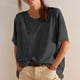 thumbnail image 2 of Camisas de Manga Corta para las Mujeres Casual Cuello Redondo Sólido, Mezcla de Algodón Moda de Verano Blusa Superior, 2 of 9