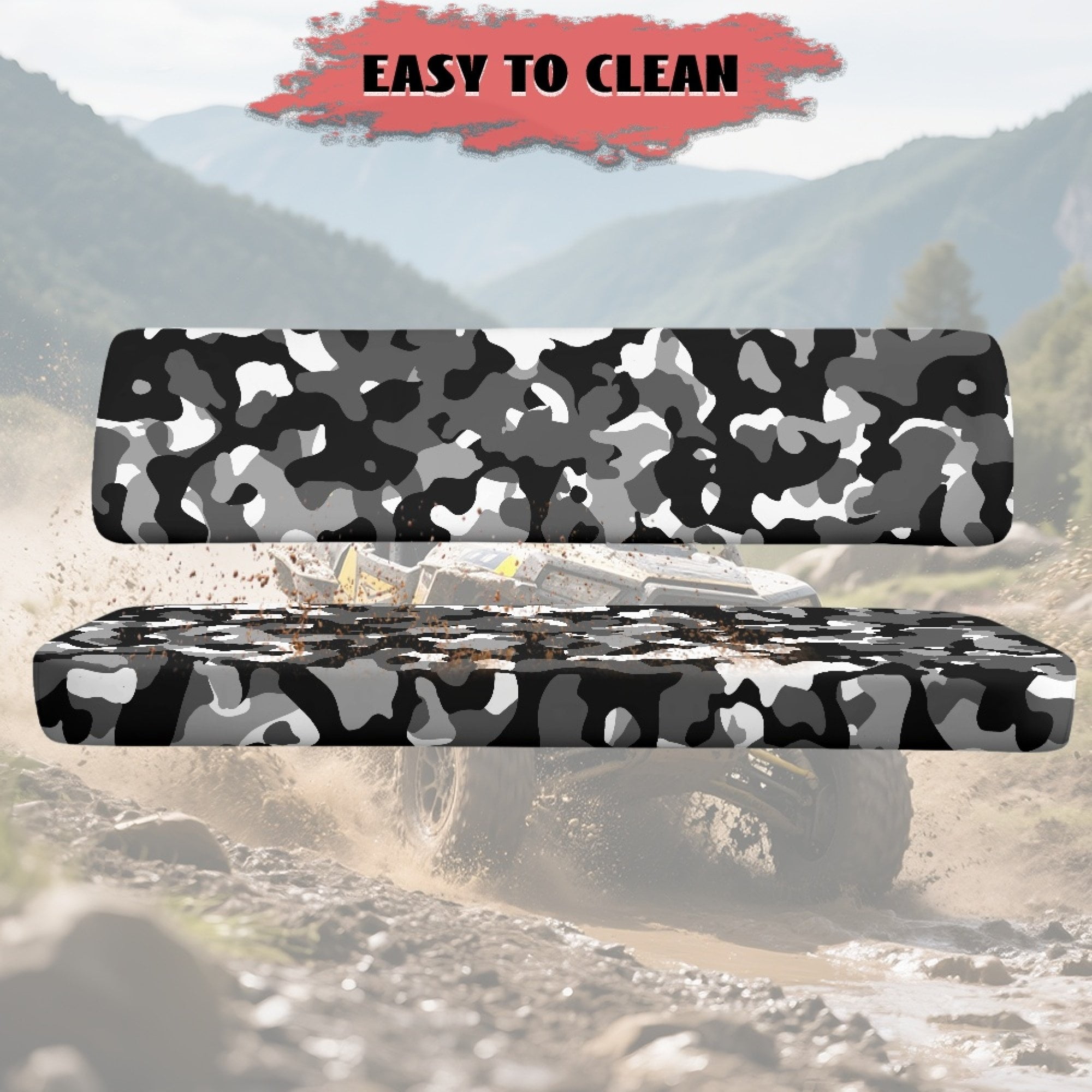 ZIATUBLES 2-Pack Waterproof UTV Seat Covers, Black Gary Camo Replacement Bench Seat Protectors Compatible with Kawasaki Mule 3000 3010, Wear-Resistant Polyester UTV Seat Decor Covers