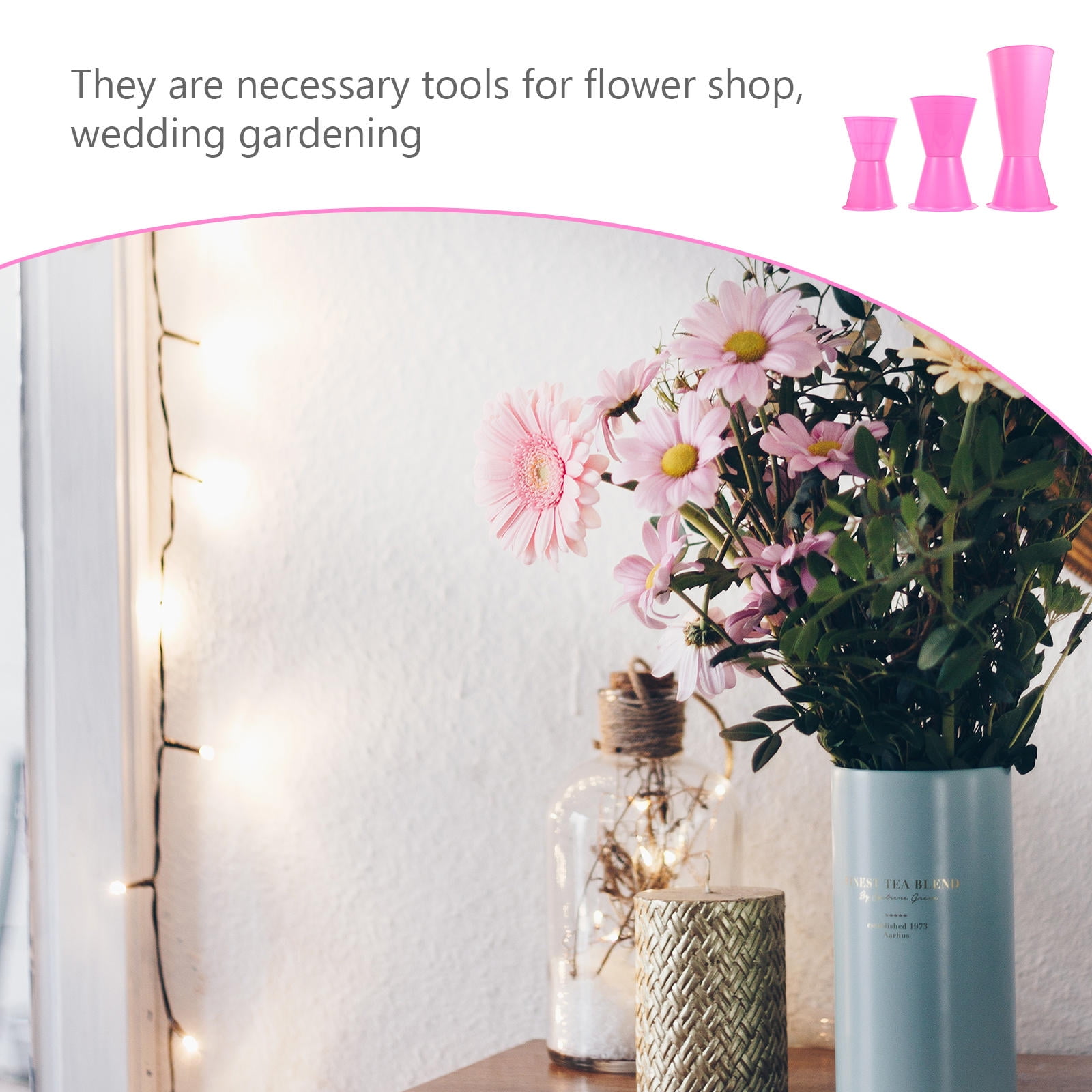 FENGGUIQU Pink Plastic Flower Fixing Stand for Floral Shop Supplies 3Pcs