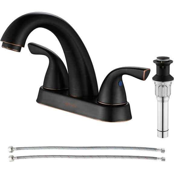 PARLOS Centerset Two-Handle Bathroom Sink Faucet with Metal Drain Assembly and Supply Hose, Oil Rubbed Bronze