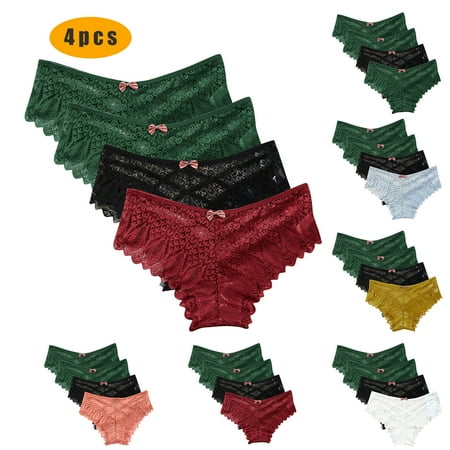 Luxalzxs 4 Pack Sexy Underwear for Women Plus Size Cute Lace Cheeky Bikini Panties Ladies G-String Criss Cross Panty Thongs Briefs Underpant Lingerie