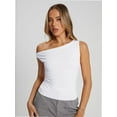 thumbnail image 2 of Womens Summer Off The Shoulder Sleeveless One Shoulder Ruched Asymmetrical Going Out Tank Crop Tops Shirts, 2 of 6
