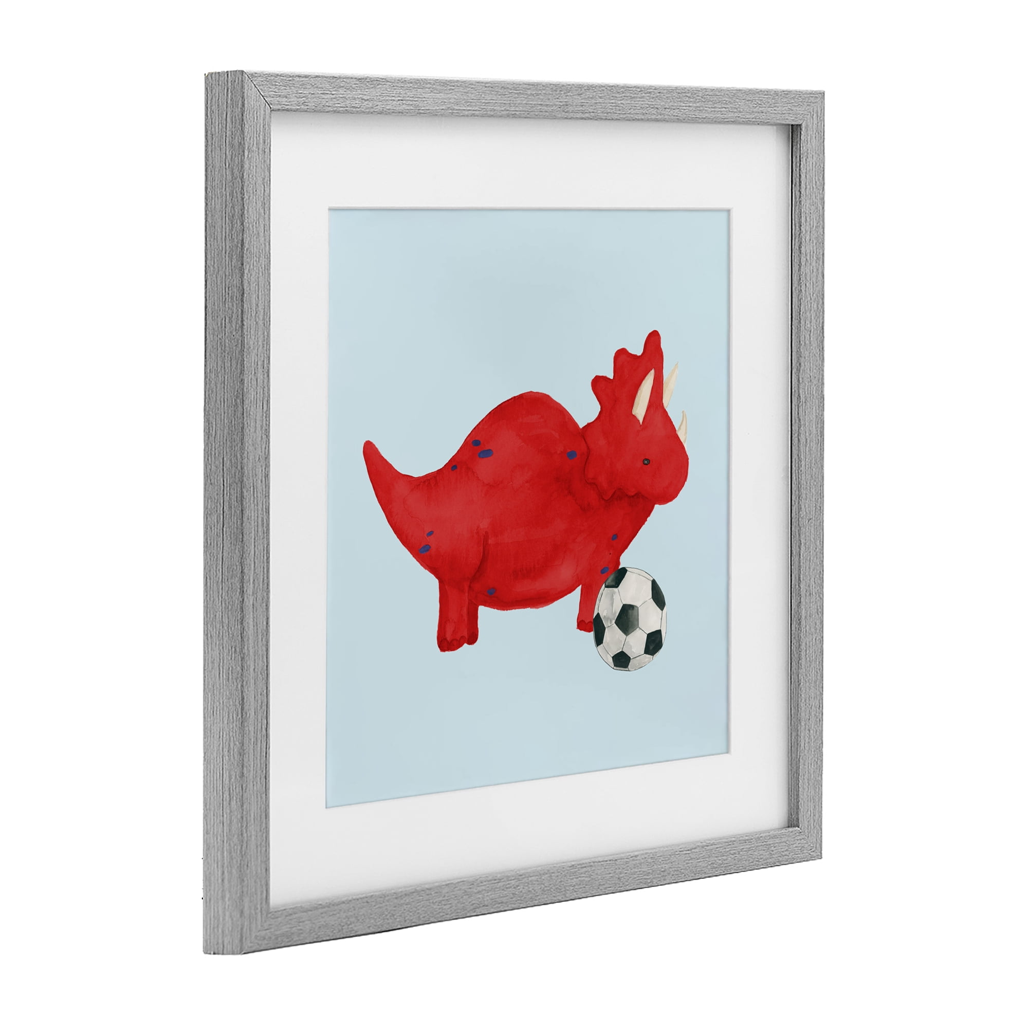 Stupell Industries Baby Dino with Ball Gray Framed Print Under Glass, design by Lucille Price