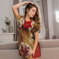 thumbnail image 3 of Balery White And Red Daisy Cow Camisón de manga corta con cuello redondo para mujer, cómodo y elegante., 3 of 6