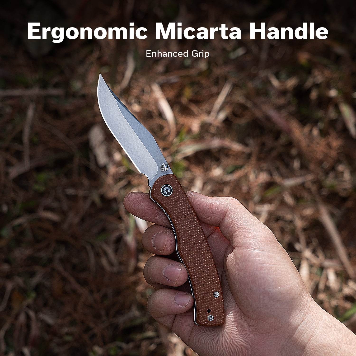 CIVIVI Clingman Pocket Folding Knife with Titanium Reversible Clip, 2.99" Nitro-V Blade Micarta Handle Liner Lock Knife C23065-3 (Brown)