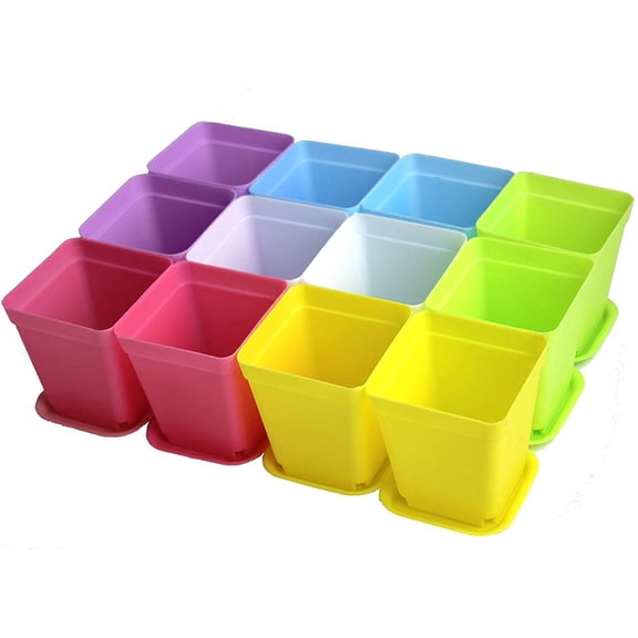 8 Pack 3 Inch Square Plants Nursery Pot Multicolor Plastic Plant Seedling Pots Flower Pots Nursery Transplanting Planter Container with Saucer for Your Room,Garden Office and Balcony Decor