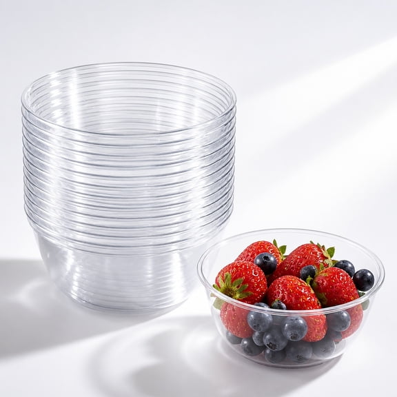 20Pcs Clear Plastic Bowls Disposable Plastic Bowls Clear Plastic Dessert Bowls Disposable Serving Bowls Hard Plastic Bowls for Serving Ice Cream Desserts Catering & Event Party Supplies 10oz