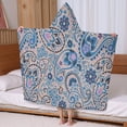 thumbnail image 5 of Blue Paisley and Floral Pattern Hooded Bath Towel，60"x35" for Ages 3 To 12 Kids, Quick Dry Lightweight Soft Microfiber Hood Beach Towel Cover Up for Kids, 5 of 7