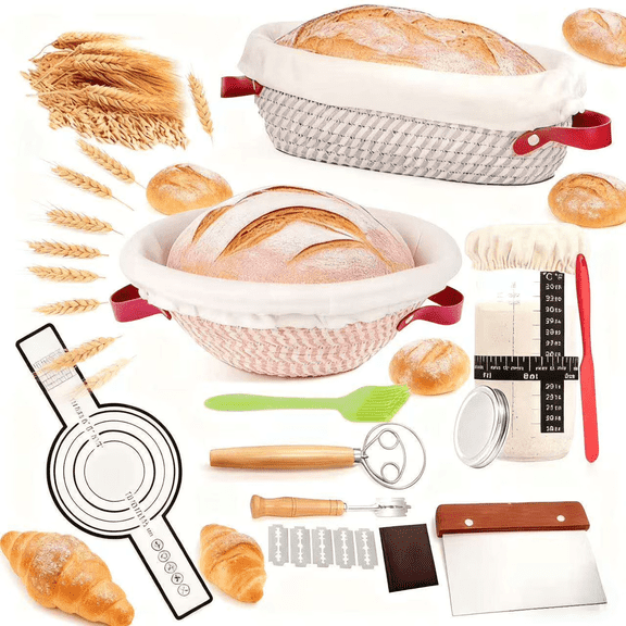 Sourdough Starter Kit, Sourdough Bread Baking Supplies, Bread Proofing Basket, Bread Making Tools Kit, Sour Dough Kit Tools, Sourdough Proofing Basket, Sourdough Kit Gifts for Bakers Women Wife Mom