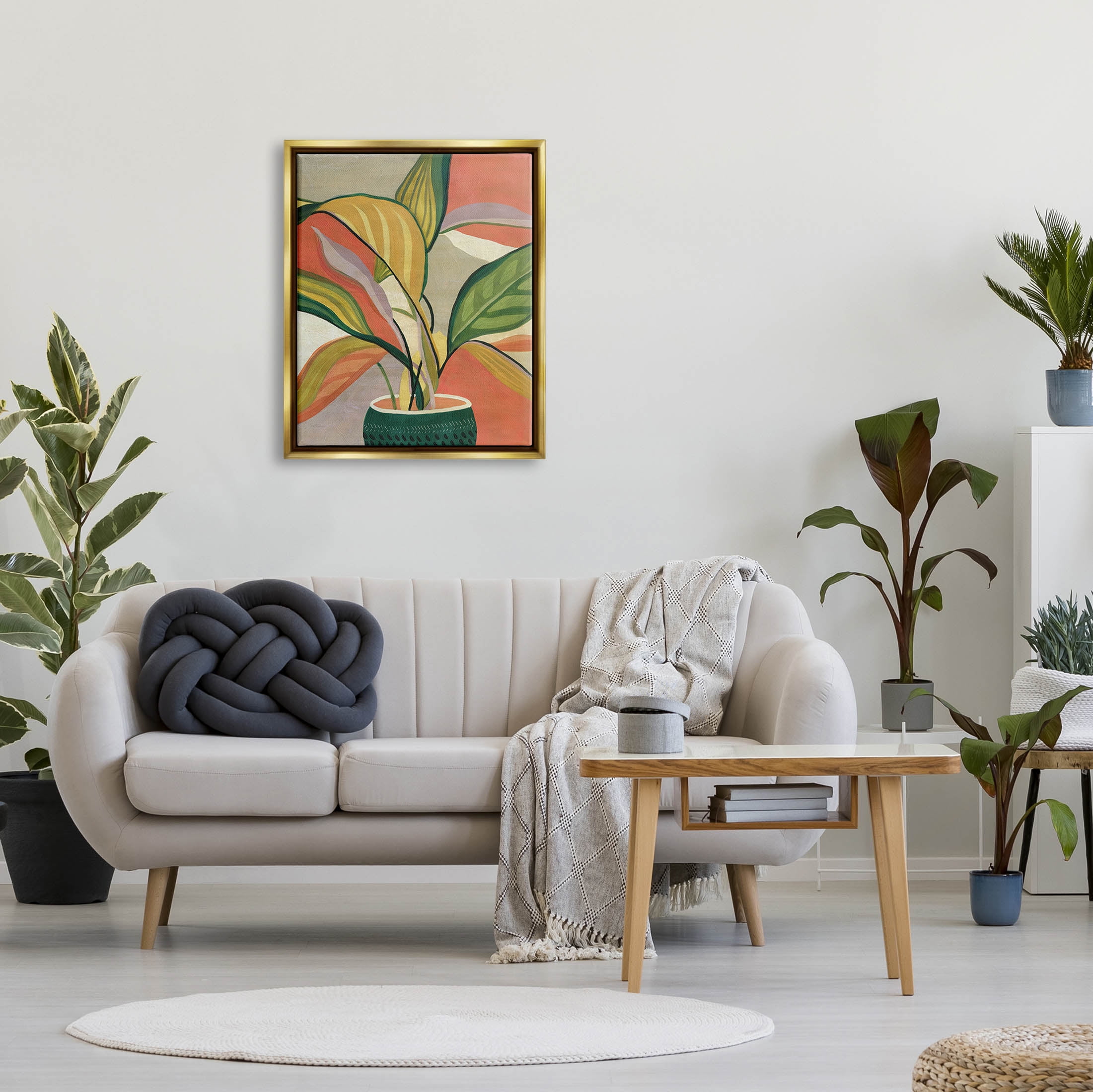 Stupell Industries Modern Tropical Potted Plant Painting Metallic Gold Floating Framed Canvas Print Wall Art, Design by Carol Robinson