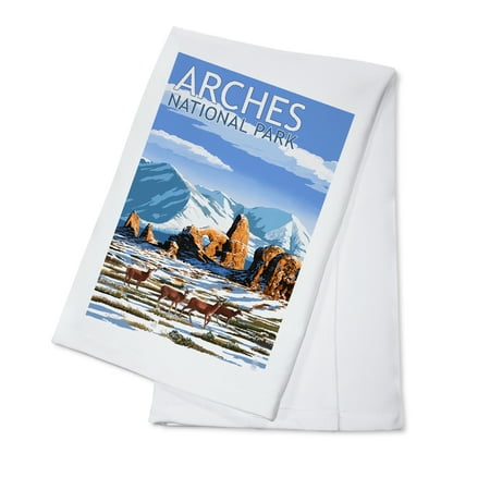 Arches National Park, Utah - Turret Arch in Winter - Lantern Press Artwork (100% Cotton Kitchen