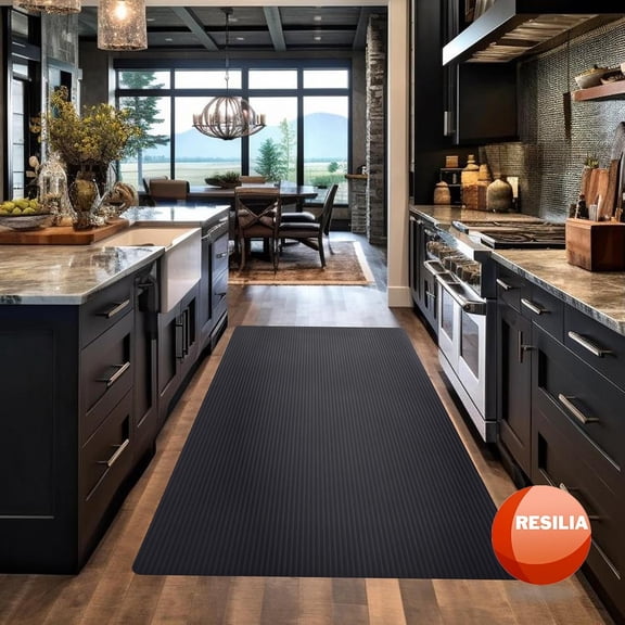 Black Plastic Floor Runner - Embossed Wide Rib Waterproof Vinyl, Heavy Duty Protector Mat for Indoor Hardwood, Hard Floors, Garage, Entryway, Kitchen, & Outdoor Use, 36” x 6’, Made in USA
