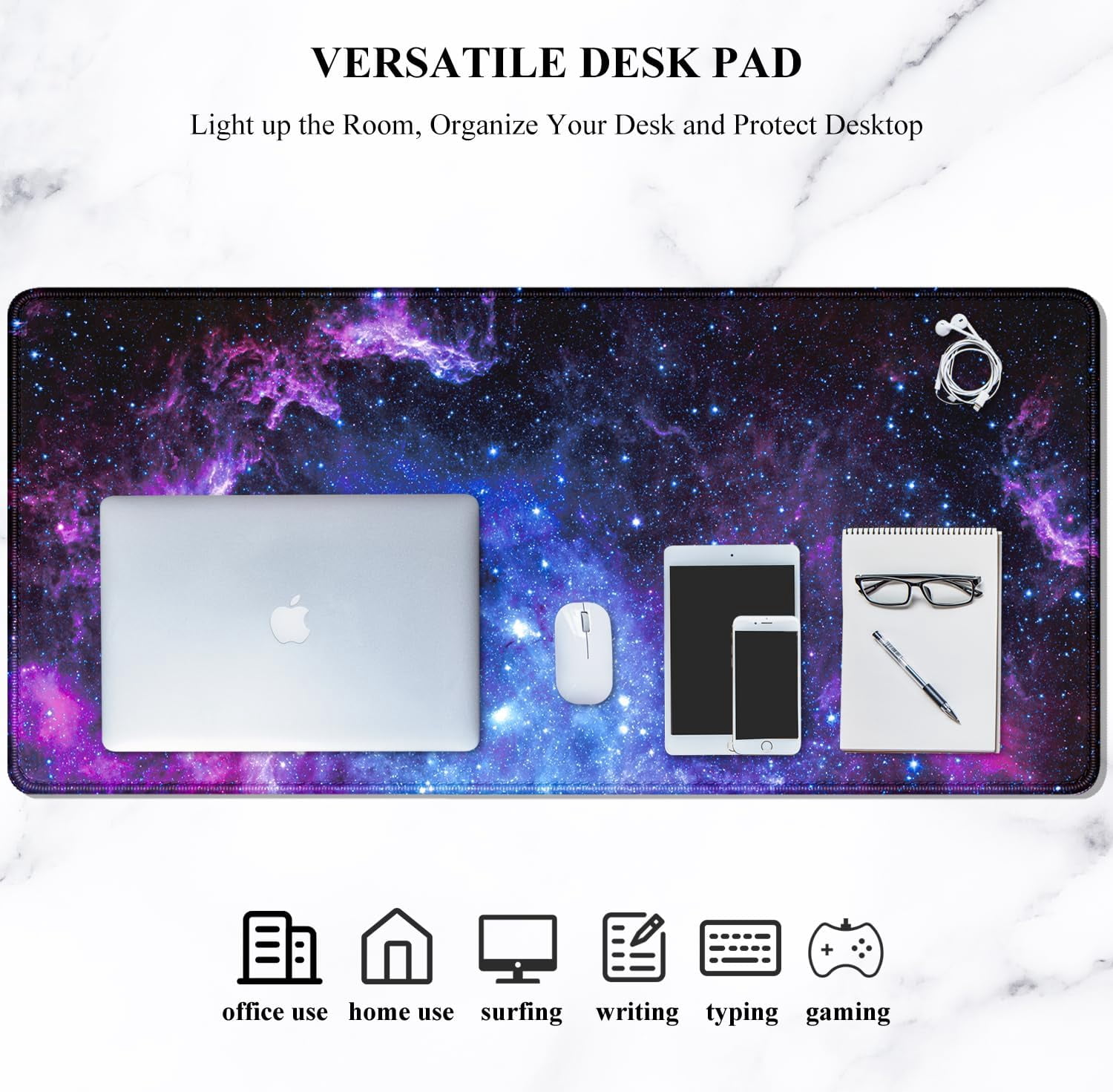 Large Mouse Pad, XXL Gaming Mousepad, Desk Mat for Desktop, Thick Rubber, Big & Long Size, Stitched Edges, Full Desk Pad for Laptop & Computer, Extended 31.5 x 11.8 in, Amazing Galaxy