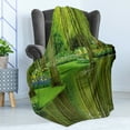 thumbnail image 4 of Nature Soft Flannel Fleece Throw Blanket, Forest with Lake Dutch Garden Pastoral Woodland Botany Flowerbed Picture, Cozy Plush for Indoor and Outdoor Use, 60" x 80", Fern and Lime Green, by Ambesonne, 4 of 5
