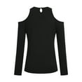 thumbnail image 3 of VSNOW Women Long Sleeve Tops Cold Shoulder Rhinestone Tunic Shirt Blouse, 3 of 8