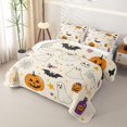 thumbnail image 3 of Homewish Halloween Cute Doodle Ghost Bed Spread Queen, Butterfly Pumpkin Queen Coverlet Set, Cream Orange Purple, 3pcs 1 Bedspread and 2 Pillowcases, 3 of 7