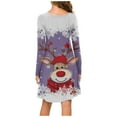 thumbnail image 5 of Christmas Dresses for Womens Holiday Dresses Christmas Womens Long Sleeve Crew Neck Deer Printed Soft Dress Fashion Party Swing Dress, 5 of 6