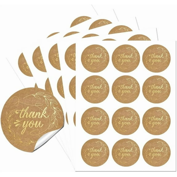 Round Thank You Sticker Labels 1.97 Inch Self-Adhesive Plastic Gold Leaves Party Circle Stickers 60Pcs Golden Stickers for Party Gift Favors Envelope Seals and Goodie Bags